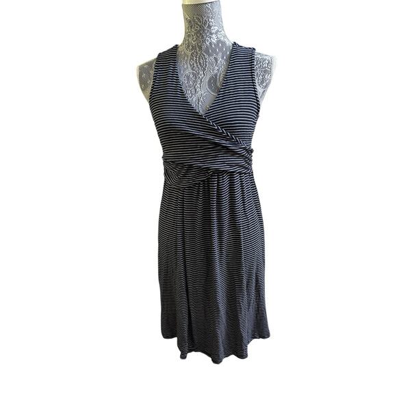 GAP Sleeveless Empire Detail Maternity Dress Small Navy White Stripes Faux Wrap - Picture 1 of 3
